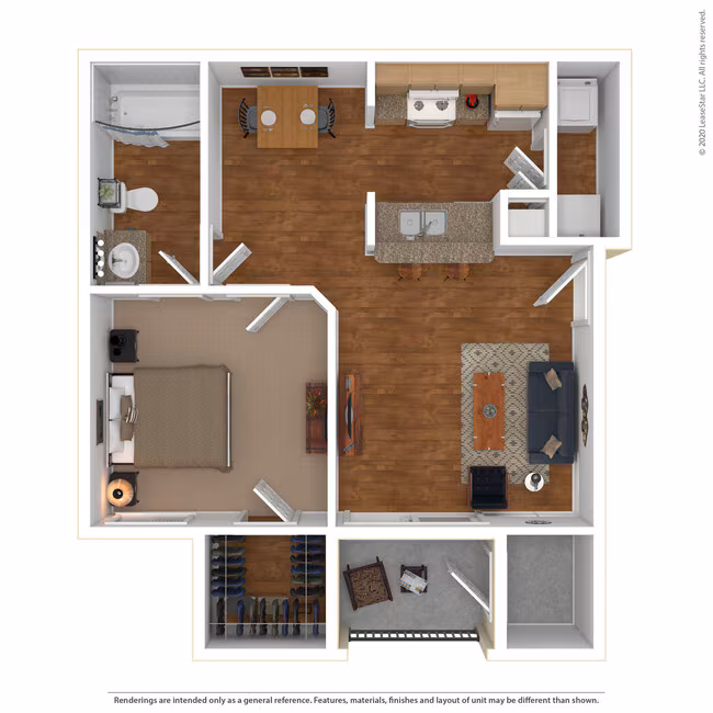 1 Bed 1 Bath 722 SqFt (650 Net) 1026-2 floor plan